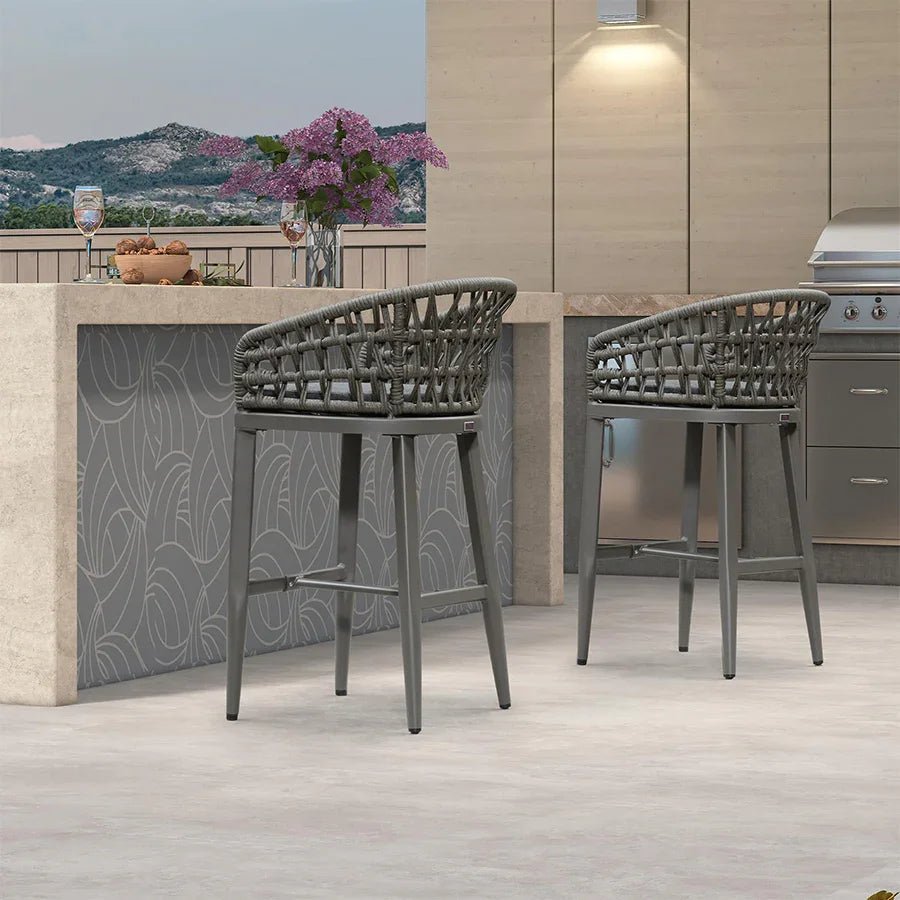 Outdoor Bar Stools Counter Stools Rattan Bar Stools Chair with Backrest for Indoor or Outdoor, Kitchen lsland - Image 74