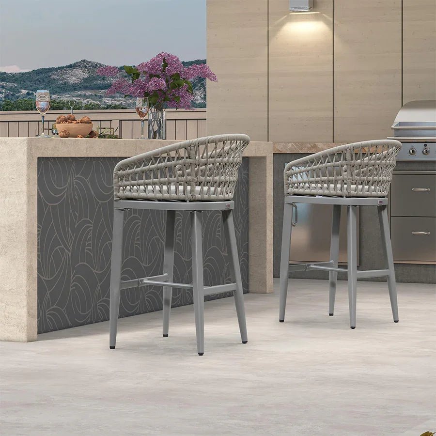 Outdoor Bar Stools Counter Stools Rattan Bar Stools Chair with Backrest for Indoor or Outdoor, Kitchen lsland - Image 79