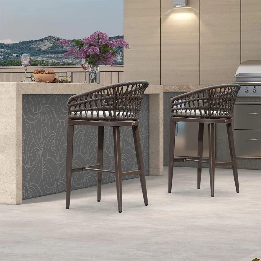 Outdoor Bar Stools Counter Stools Rattan Bar Stools Chair with Backrest for Indoor or Outdoor, Kitchen lsland - Image 86