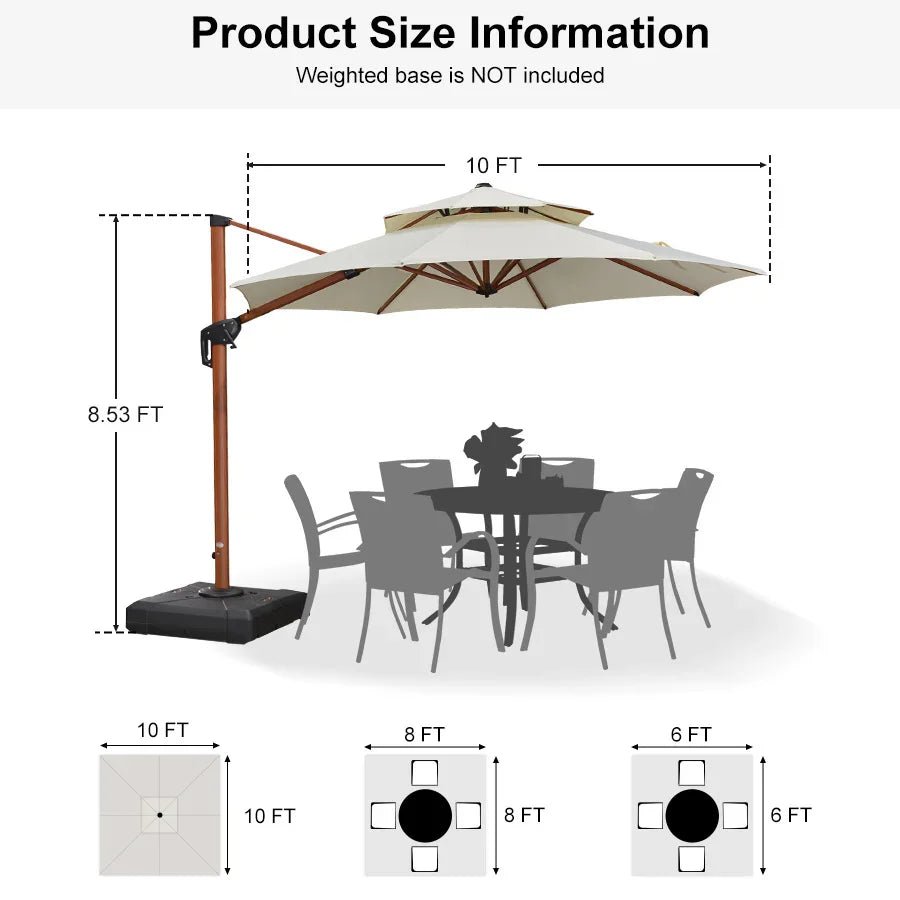 Double Top 10 / 11 / 12 / 13 ft Round Aluminum Patio Umbrella in Wood Color - Image 131