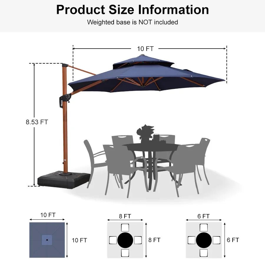 Double Top 10 / 11 / 12 / 13 ft Round Aluminum Patio Umbrella in Wood Color - Image 133