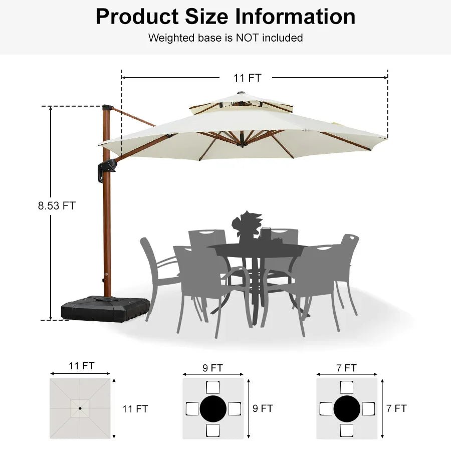 Double Top 10 / 11 / 12 / 13 ft Round Aluminum Patio Umbrella in Wood Color - Image 135