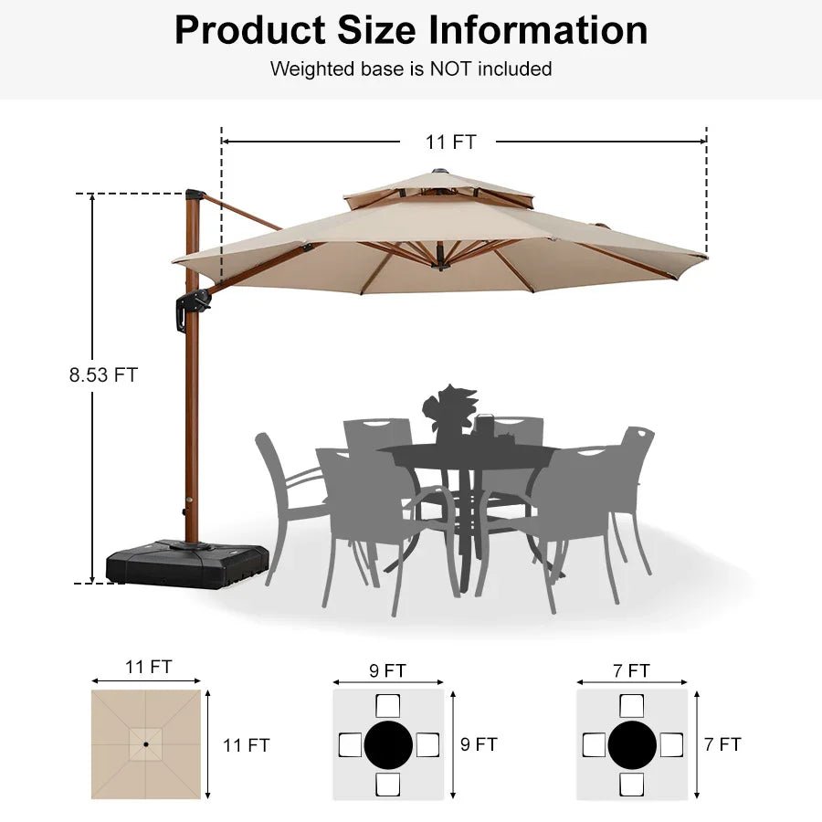Double Top 10 / 11 / 12 / 13 ft Round Aluminum Patio Umbrella in Wood Color - Image 136