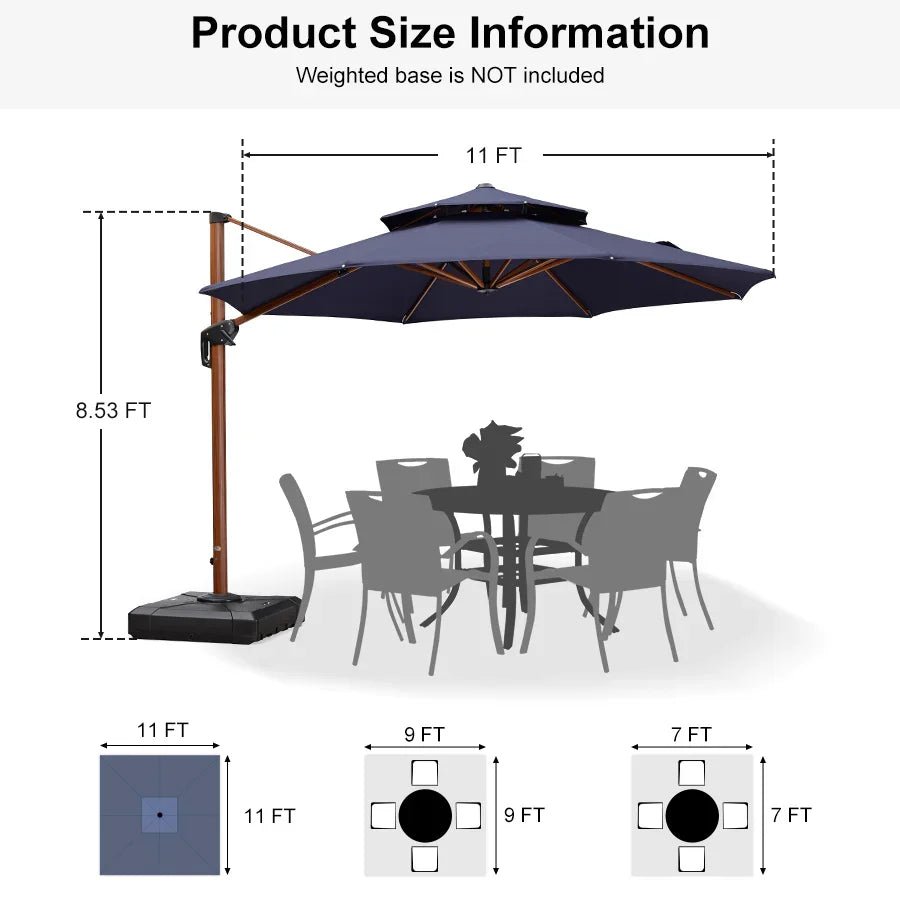 Double Top 10 / 11 / 12 / 13 ft Round Aluminum Patio Umbrella in Wood Color - Image 137