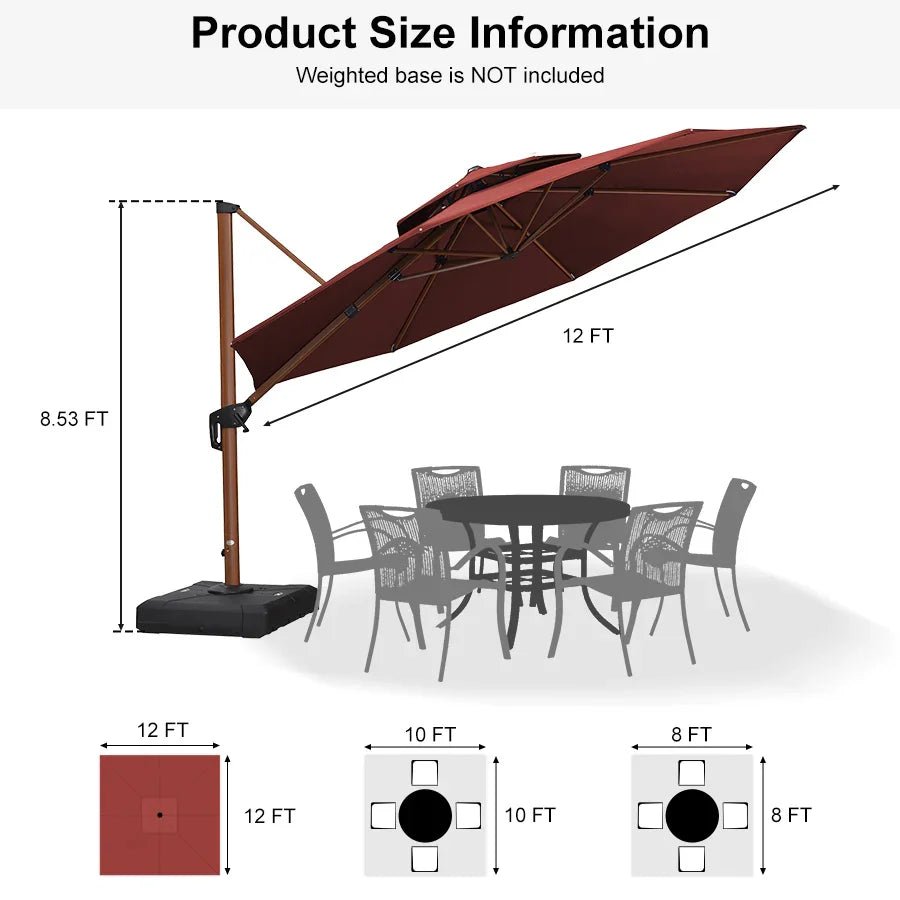 Double Top 10 / 11 / 12 / 13 ft Round Aluminum Patio Umbrella in Wood Color - Image 142