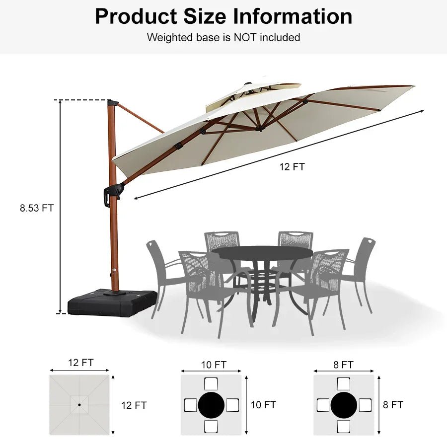 Double Top 10 / 11 / 12 / 13 ft Round Aluminum Patio Umbrella in Wood Color - Image 139