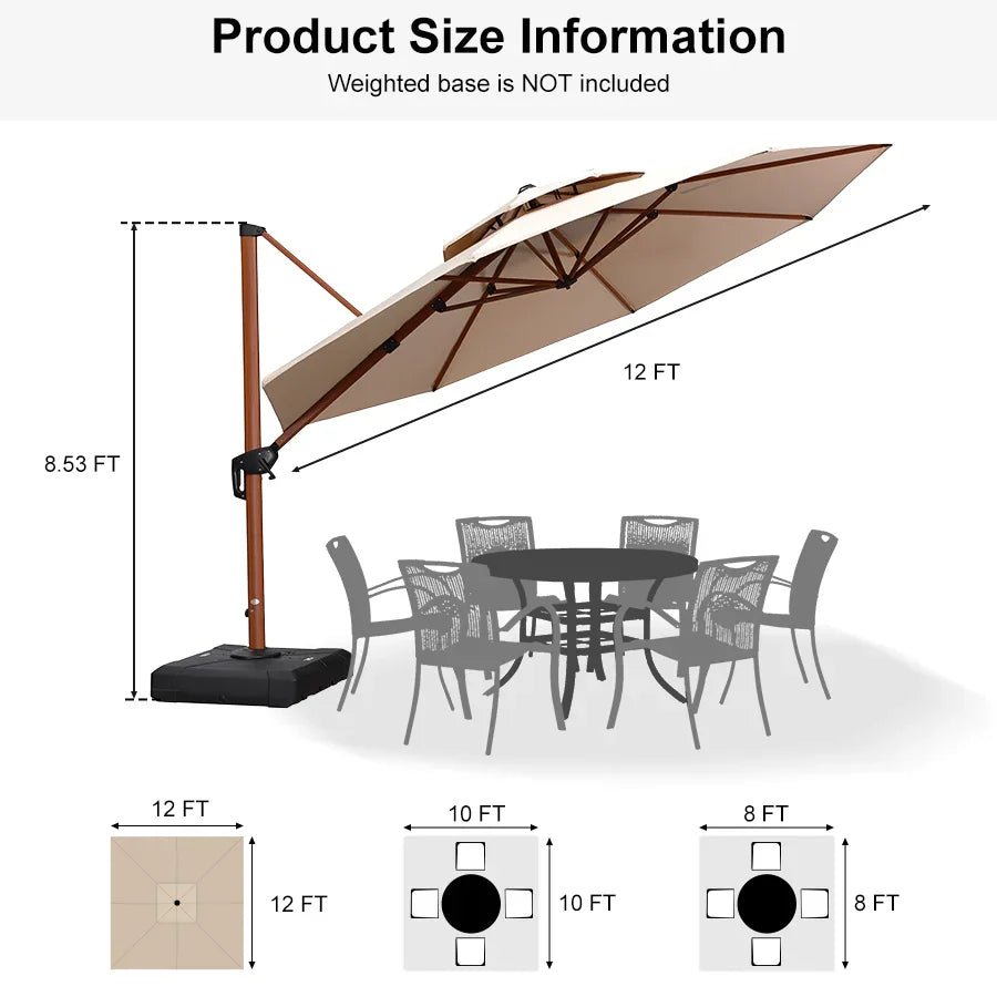 Double Top 10 / 11 / 12 / 13 ft Round Aluminum Patio Umbrella in Wood Color - Image 140