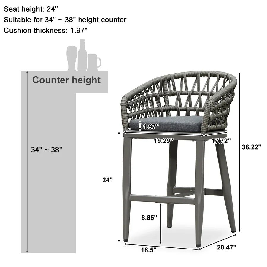 Outdoor Bar Stools Counter Stools Rattan Bar Stools Chair with Backrest for Indoor or Outdoor, Kitchen lsland - Image 98