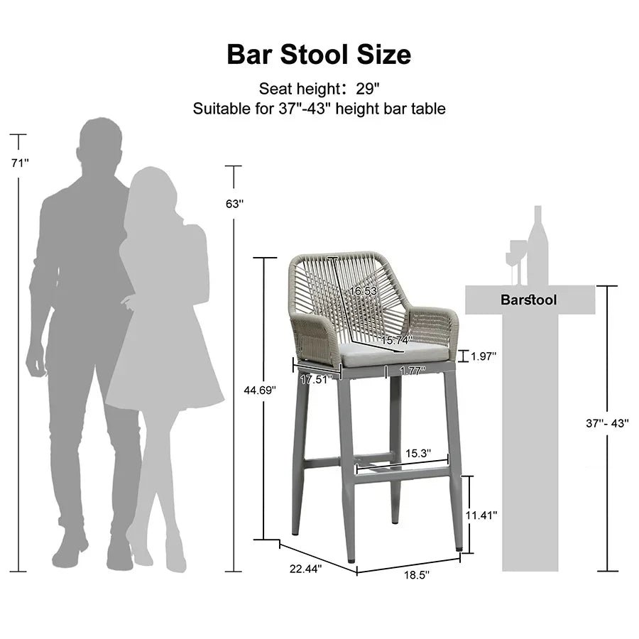 Modern Bar Stools Aluminum Bar Stool with Cushion for Indoor and Outdoor, Kitchen Island - Image 50