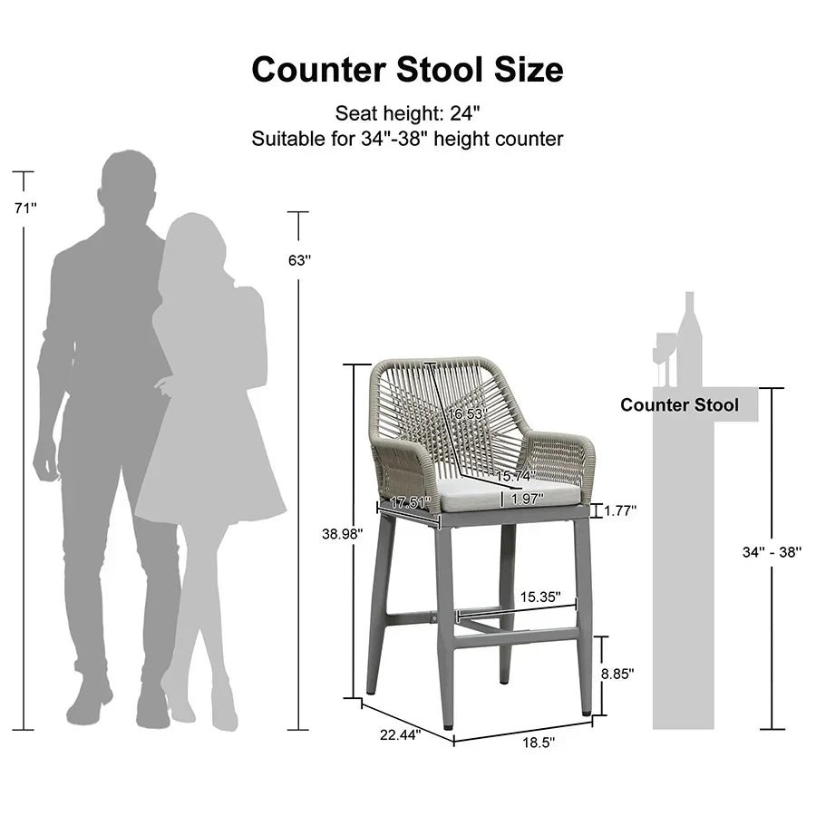 Modern Bar Stools Aluminum Bar Stool with Cushion for Indoor and Outdoor, Kitchen Island - Image 44