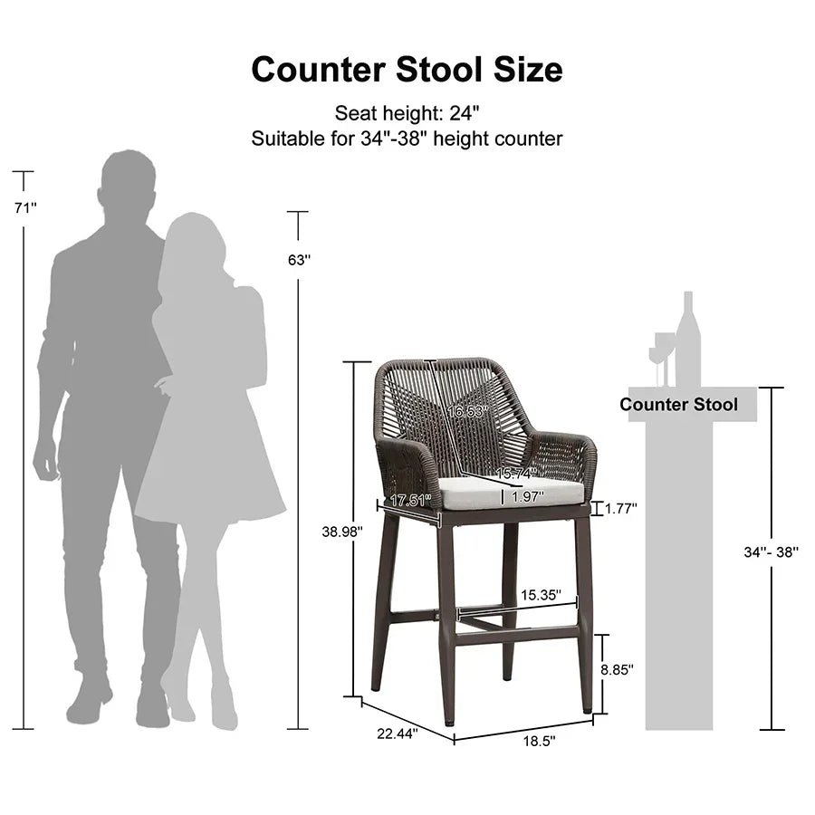 Modern Bar Stools Aluminum Bar Stool with Cushion for Indoor and Outdoor, Kitchen Island - Image 48