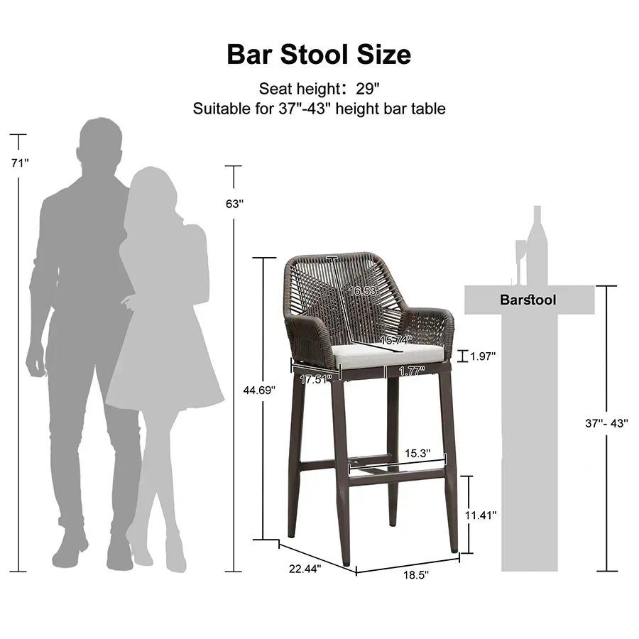 Modern Bar Stools Aluminum Bar Stool with Cushion for Indoor and Outdoor, Kitchen Island - Image 51