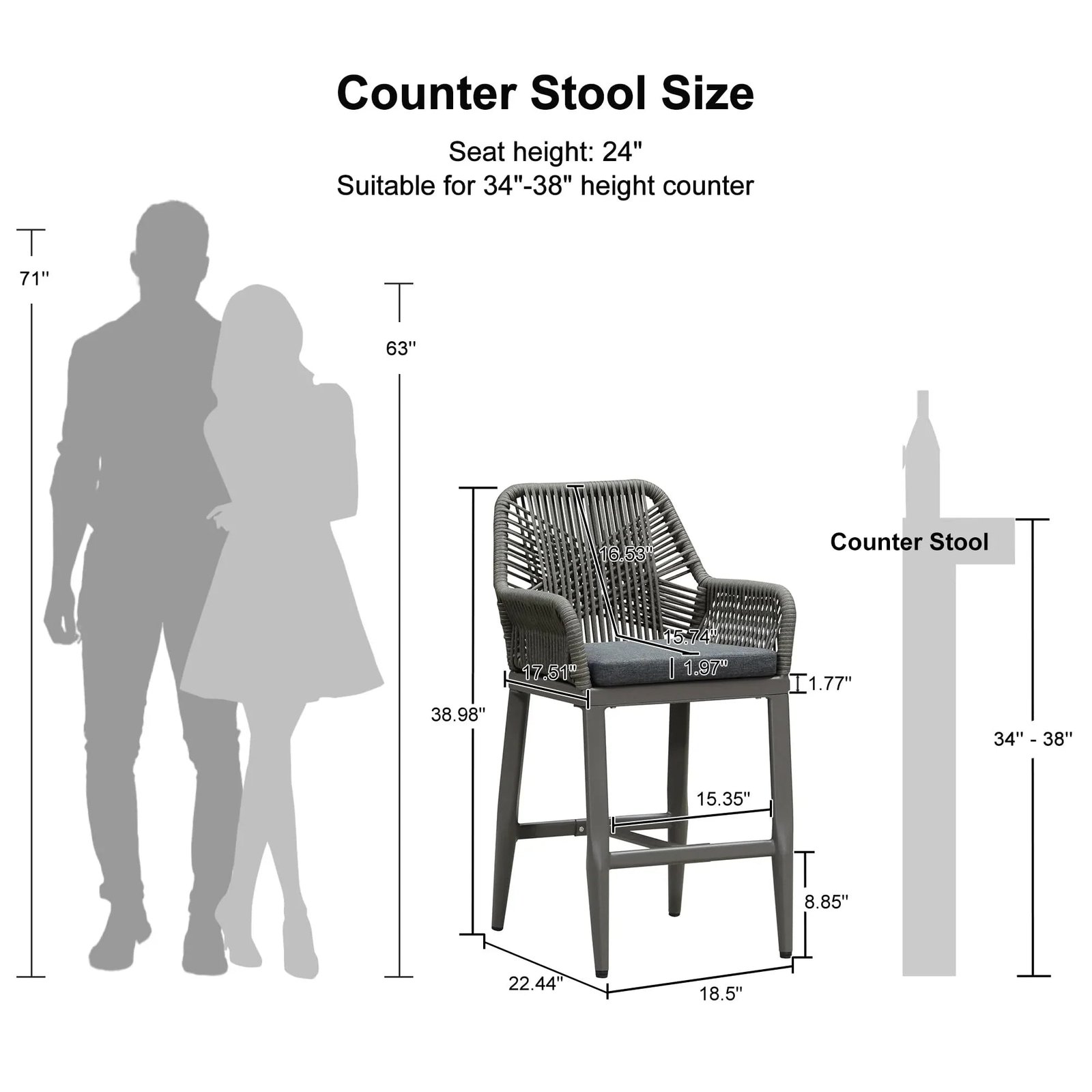 Modern Bar Stools Aluminum Bar Stool with Cushion for Indoor and Outdoor, Kitchen Island - Image 52