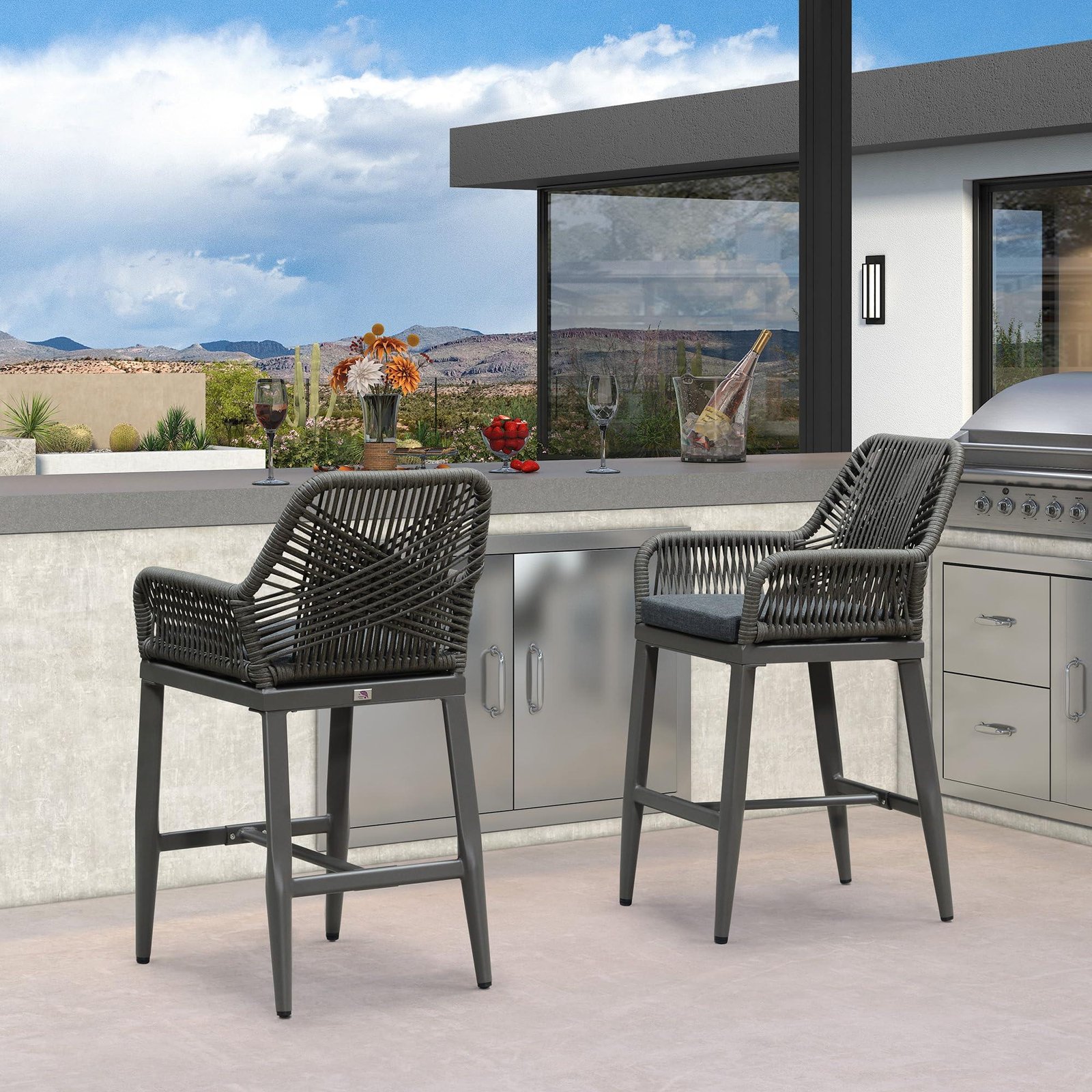Modern Bar Stools Aluminum Bar Stool with Cushion for Indoor and Outdoor, Kitchen Island - Image 56