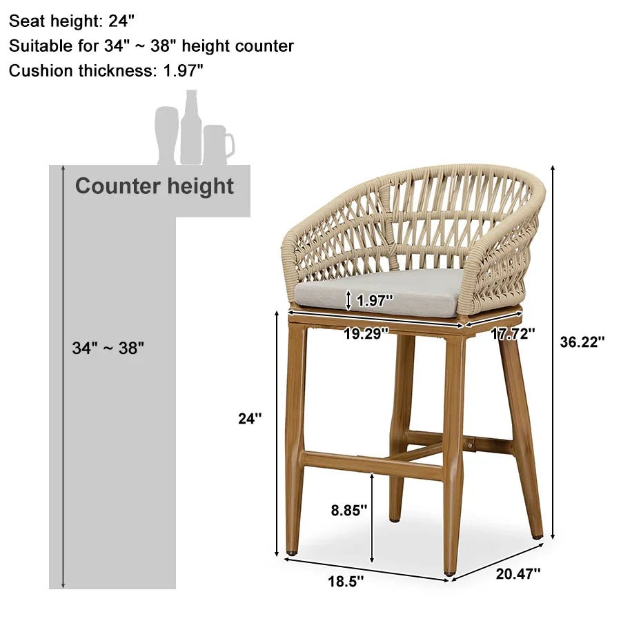 Outdoor Bar Stools Counter Stools Rattan Bar Stools Chair with Backrest for Indoor or Outdoor, Kitchen lsland - Image 101
