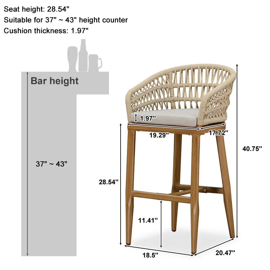 Outdoor Bar Stools Counter Stools Rattan Bar Stools Chair with Backrest for Indoor or Outdoor, Kitchen lsland - Image 102